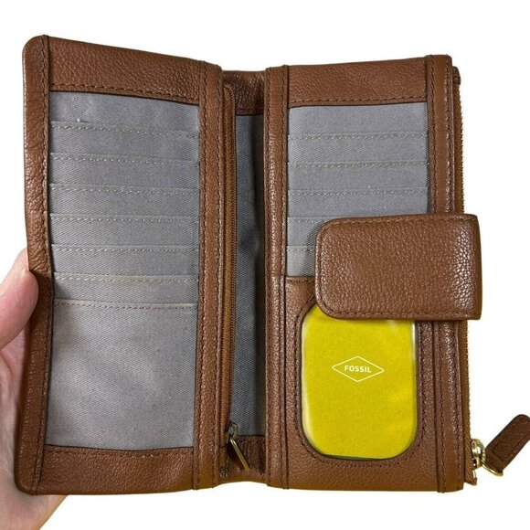 Fossil Ella Clutch Brown Leather Wallet zipper fold‎ card orgainizer - Picture 4 of 7